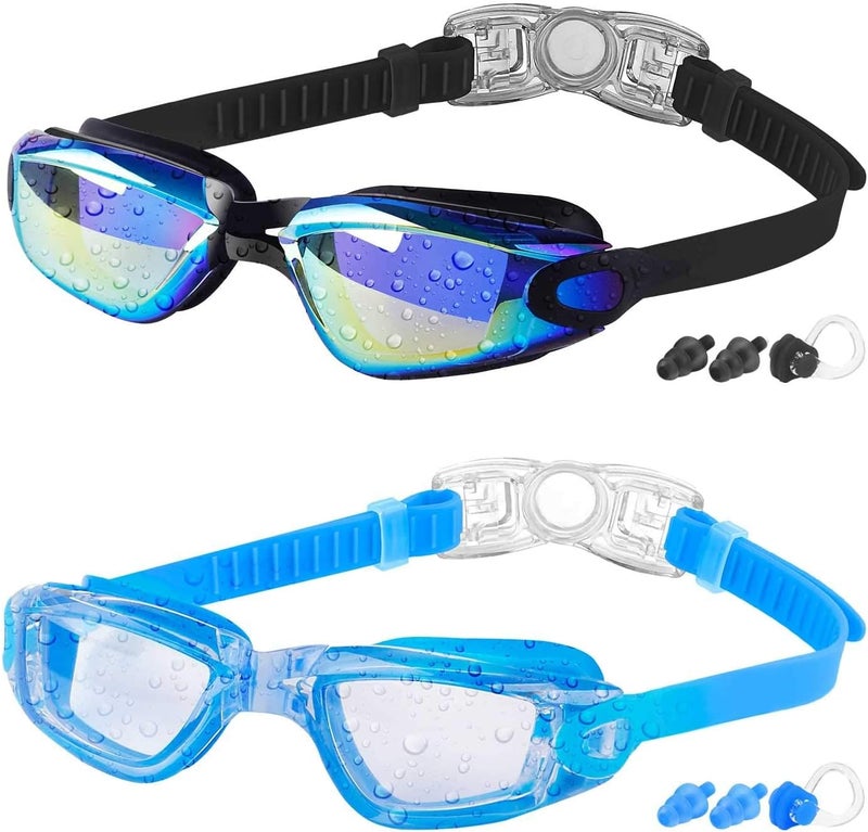 COOLOO Kids Swim Goggles, 2 Packs Swimming Goggles for Kids Girls Boys and Child Age 4-16 - Image 1